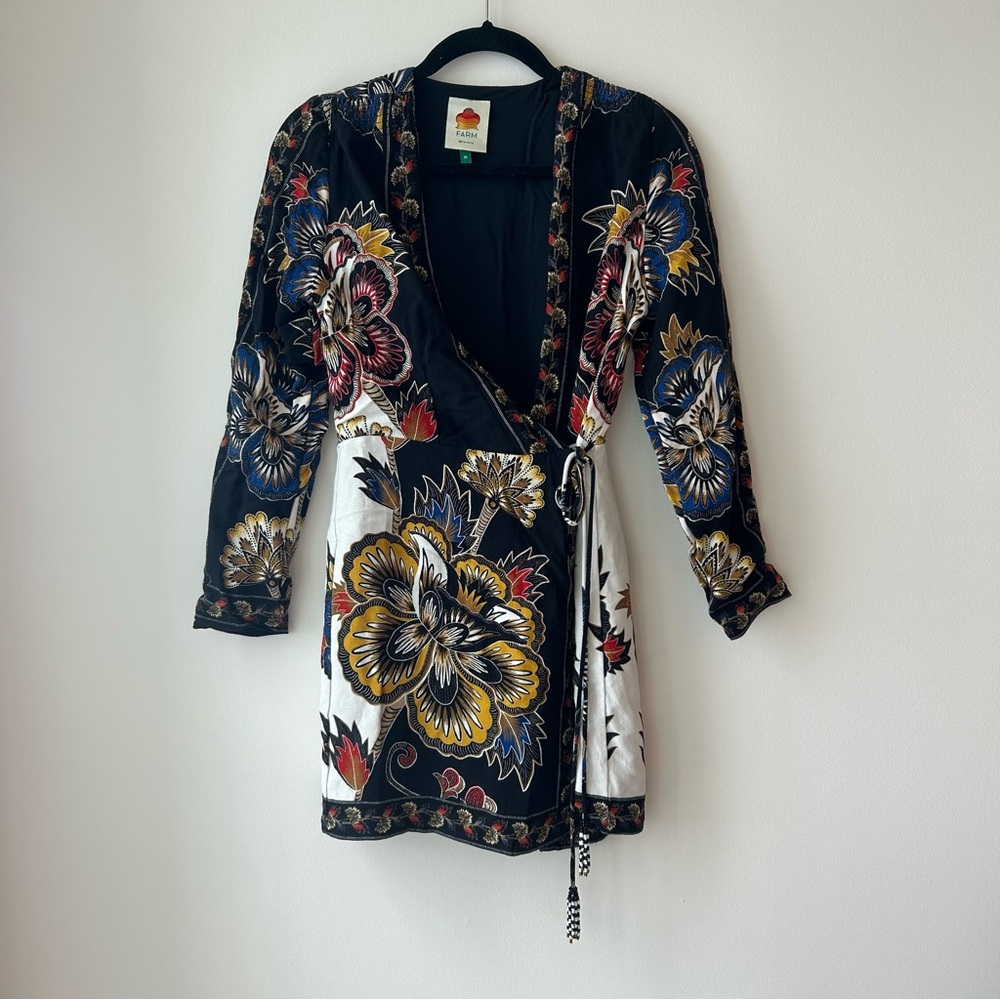 FARM Rio Black Dress with Colorful Floral Embroidery